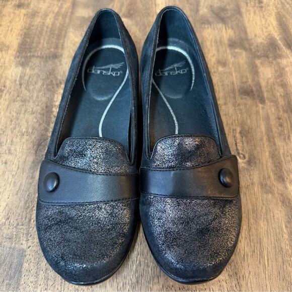 Dansko Olena Leather Pewter Metallic Suede Professional Clog Shoe Women's Sz 38 - Picture 8 of 9